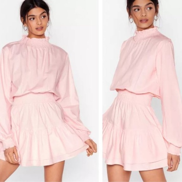 Nasty Gal Coquette Girl Barbie Millennial Blush Pink Smocked Waist Dress Size 4 - Picture 3 of 15